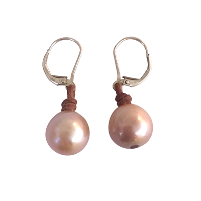 Fine Pearls and Leather Jewelry by Designer Wendy Mignot | Coastal Single Freshwater Earrings Blush