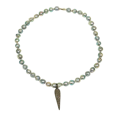 Wendy Mignotâ€™s Viola Akoya Pearl and Pave Diamond Charm Necklace