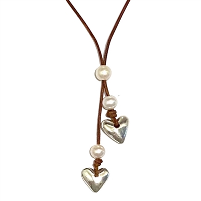 Heart & Soul Freshwater Pearl and Silver Heart Slider Adjustable  Necklace