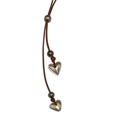 Heart & Soul Tahitian Pearl and Silver Heart Slider Adjustable  Necklace by Wendy Mignot