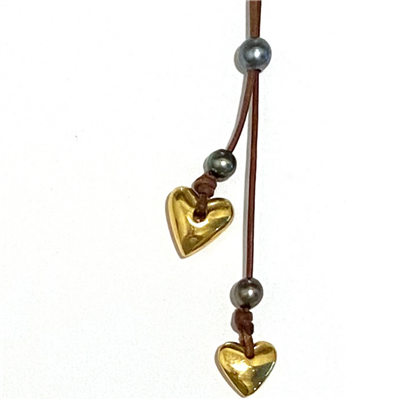 Heart & Soul Freshwater Pearl and Gold Heart Slider Adjustable  Necklace by Wendy Mignot