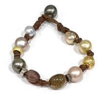 photo of Wendy Mignot Pearl and Leather Precious Stones Gypsy Bracelet 2