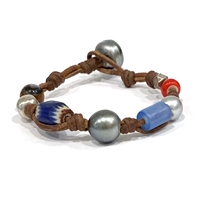 photo of Wendy Mignot Pearl and Leather Precious Stones Gypsy Bracelet 12