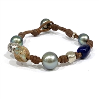photo of Wendy Mignot Pearl and Leather Precious Stones Gypsy Bracelet 14