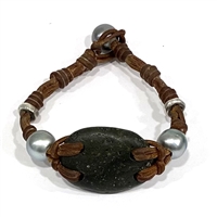photo of Wendy Mignot Tahitian Pearl and Leather with Tennessee River Rock Louis Bracelet with Sterling Silver Accents