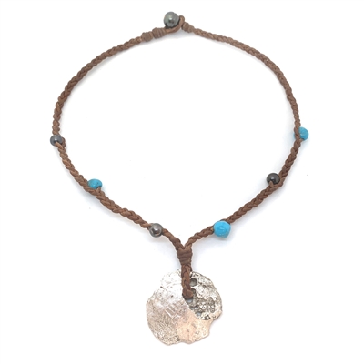 Fine Pearls and Leather Jewelry by Designer Wendy Mignot Concepcion Silver Shipwreck Coin, Tahitian and Turquoise Necklace 20"