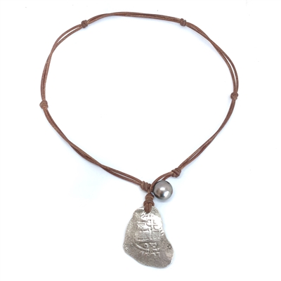 Fine Pearls and Leather Jewelry by Designer Wendy Mignot Consolacion Silver Shipwreck Coin, Pearl Necklace