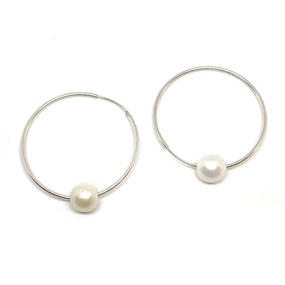 photo of Wendy Mignot Monaco Blanc Freshwater White Pearl Endless Hoop Earrings Silver