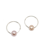 photo of Wendy Mignot Marseille Rose Pearl Endless Hoop Silver Earrings, Blush