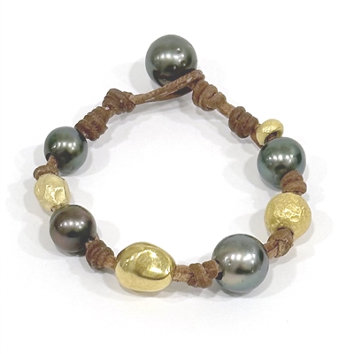 photo of Wendy Mignot Golden Gypsy South Sea Pearl and Tahitian Pearl and Leather Bracelet 1
