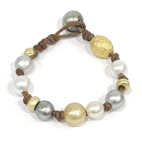 photo of Wendy Mignot Golden Gypsy South Sea Pearl and Tahitian Pearl and Leather Bracelet 2