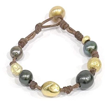 photo of Wendy Mignot Golden Gypsy South Sea Pearl and Tahitian Pearl and Leather Bracelet 2