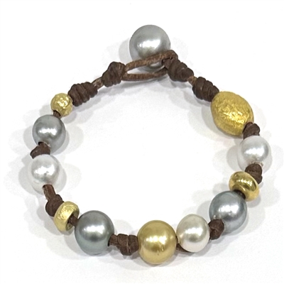 photo of Wendy Mignot Golden Gypsy South Sea Pearl and Tahitian Pearl and Leather Bracelet 4