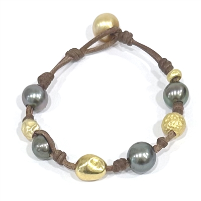 photo of Wendy Mignot Golden Gypsy South Sea Pearl and Tahitian Pearl and Leather Bracelet 5