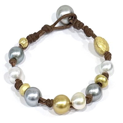 photo of Wendy Mignot Golden Gypsy South Sea Pearl and Tahitian Pearl and Leather Bracelet 6