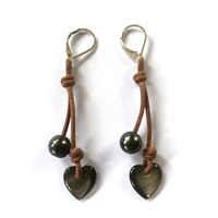 photo of Wendy Mignot Amour Heart Tahitian Pearl and Leather Cherries Earrings