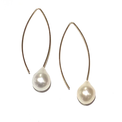 Liv V Wire Pearl Drop Earring 14k Gold-Filled-White