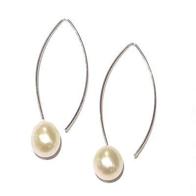 Liv V Wire Pearl Drop Earring Silver-White