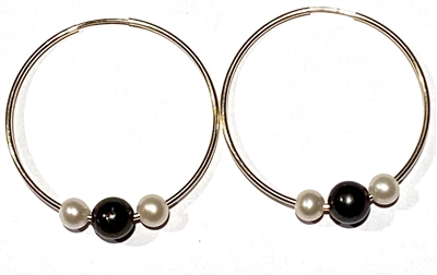 photo of Wendy Mignot 14k Gold-Filled Three Pearl Hoop Earrings - White, Tahitian Black, White