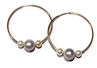 photo of Wendy Mignot 14k Gold-Filled Three Pearl Hoop Earrings - White, Silver, White