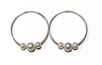 photo of Wendy Mignot Silver Three Pearl Hoop Earrings - White,White, White