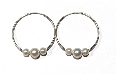 photo of Wendy Mignot Silver Three Pearl Hoop Earrings - White,White, White