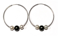 photo of Wendy Mignot Silver Three Pearl Hoop Earrings - White, Tahitian, White
