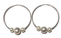 photo of Wendy Mignot Silver Three Pearl Hoop Earrings - White, Silver, White