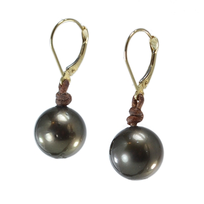 Fine Pearls and Leather Jewelry by Designer Wendy Mignot Bora Bora Single Tahitian Earrings