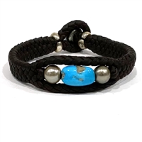 photo of Wendy Mignot Laredo Trio Turquoise and Tahitian Pearl and Leather Braided Bracelet with Silver Accents 1