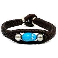 photo of Wendy Mignot Laredo Trio Turquoise and Tahitian Pearl and Leather Braided Bracelet with Silver Accents 2