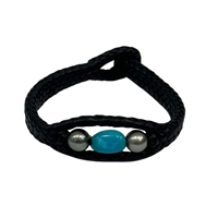 photo of Wendy Mignot Laredo Trio Turquoise and Tahitian Pearl and Leather Braided Bracelet with Silver Accents