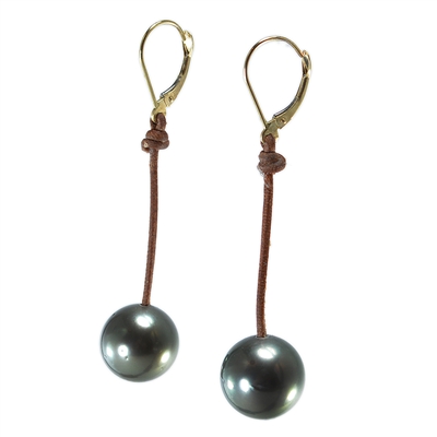 Fine Pearls and Leather Jewelry by Designer Wendy Mignot Bora Bora Single Tahitian Earrings II