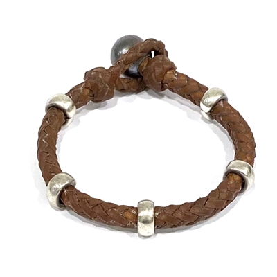 Austin Tahitian Pearl and Leather Bracelet with Sterling Silver Accents by Wendy Mignot