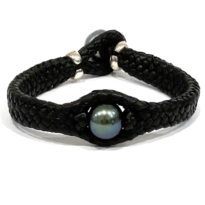 Laredo Tahitian Pearl and Leather Braided Bracelet with Silver Accents 4