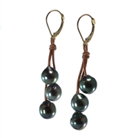 photo of Wendy Mignot Bora Bora Three Drop Tahitian Pearl and Leather Earrings