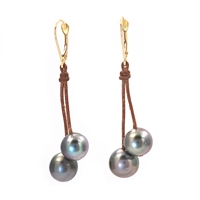 photo of Wendy Mignot Cherries Black Tahitian Pearl and Leather Earrings