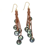 photo of Wendy Mignot Tahitian Pearl and Leather Six Drop Earrings
