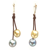 photo of Wendy Mignot South Sea Gold Pearl and Platinum Tahitian Pearl Two Drop Earrings