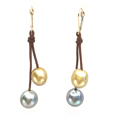 photo of Wendy Mignot South Sea Gold Pearl and Platinum Tahitian Pearl Two Drop Earrings