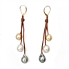 photo of Wendy Mignot Fusion Tri-Color South Sea Pearl and Leather Three Drop Earrings
