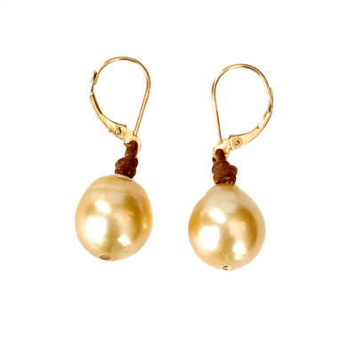 Fine Pearls and Leather Jewelry by Designer Wendy Mignot South Sea Gold Single Earrings