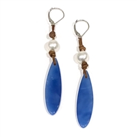 photo of Wendy Mignot Blue Onyx and South Sea White Pearl and Leather Earrings