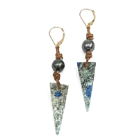 photo of Wendy Mignot Moss Agate and Tahitian Pearl and Leather Earrings