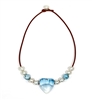 photo of Wendy Mignot Freshwater Pearl and Leather Necklace with Larimar Heart