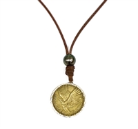photo of Wendy Mignot Chilean Coin and Tahitian Pearl and Leather Necklace