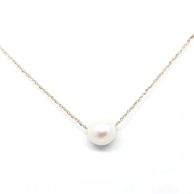 Aloha Single Freshwater Floating Pearl 14k Gold Necklace White