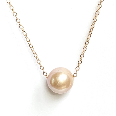 Aloha Single Floating Pearl and Rose Gold Filled Necklace Blush