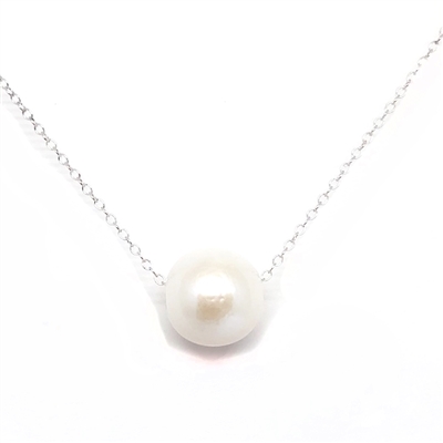 Aloha Single Freshwater Pearl Silver Necklace White