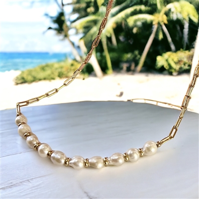 Santiago Paper Clip 14k Gold-Filled Necklace with Freshwater Pearls